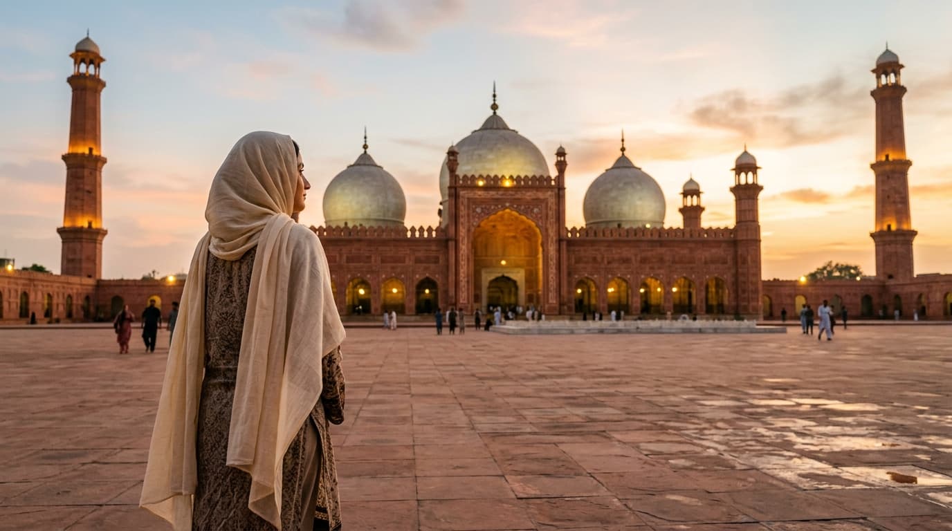 Modest bride at Badshahi Mosque